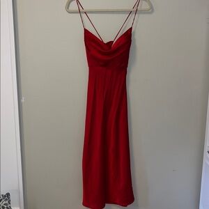 Hello Molly Red Satin Cami Dress cowl bustier front - Size 2